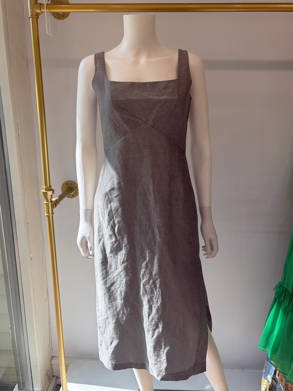 Max Mara Gray Square-Neck Linen Blend Midi Dress - Women's
